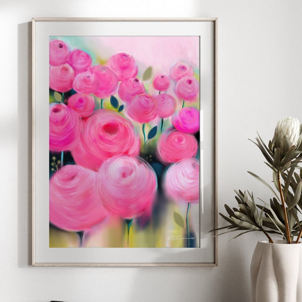 Art Prints, Pink Flowers, Floral Prints, Wall Art, Frame Yourself